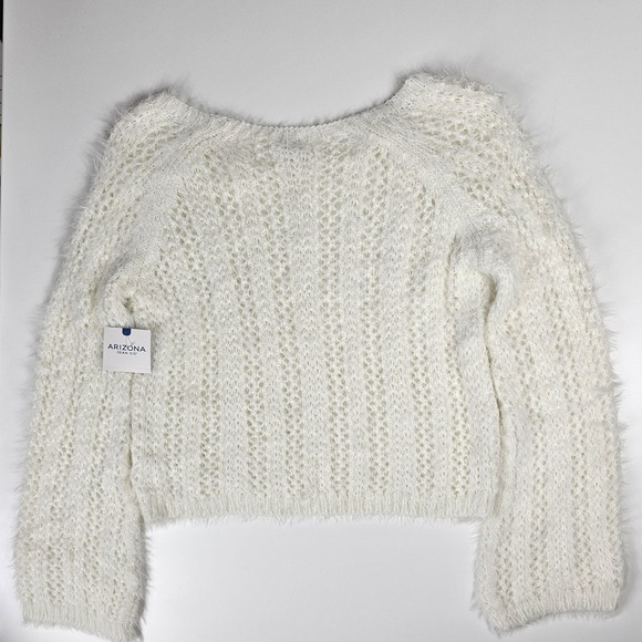 Arizona Jean Co Sweater Juniors XL NWT Cropped Fuzzy Ivory Holiday Christmas Y2K - Picture 2 of 8